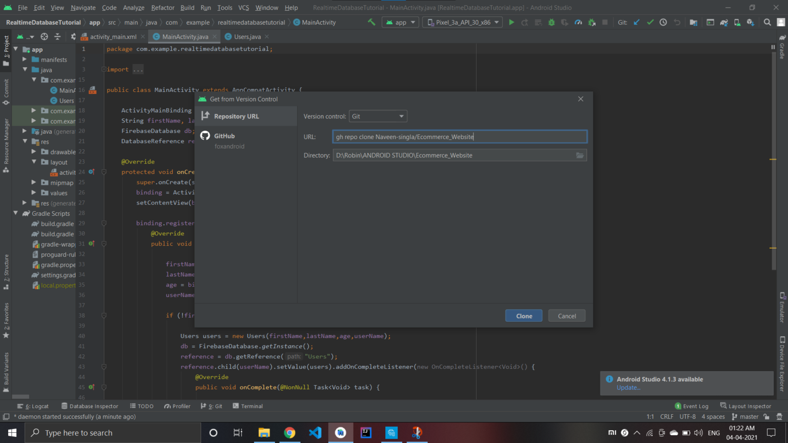 How To import Github Project on Android Studio Home